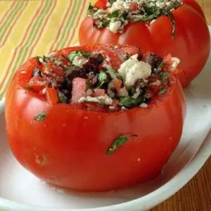 Cheese and Olive Stuffed Tomato