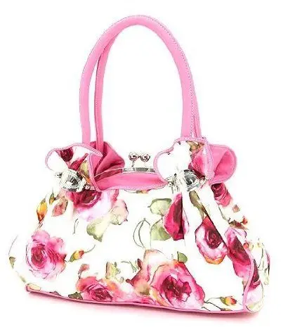 Hot Pink Flower Print Kisslock Satchel Handbag