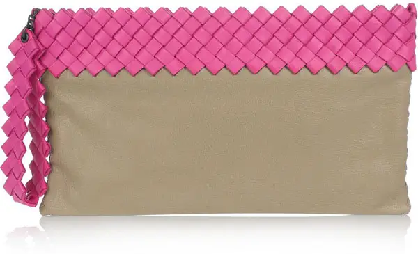 Intrecciato-Trimmed Two-Tone Leather Clutch