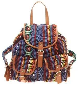 Asos Leather Trim Aztec Pattern Backpack
