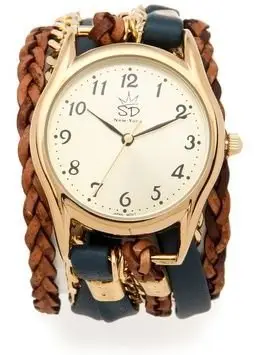 Sara Designs Leather and Chain Wrap Watch