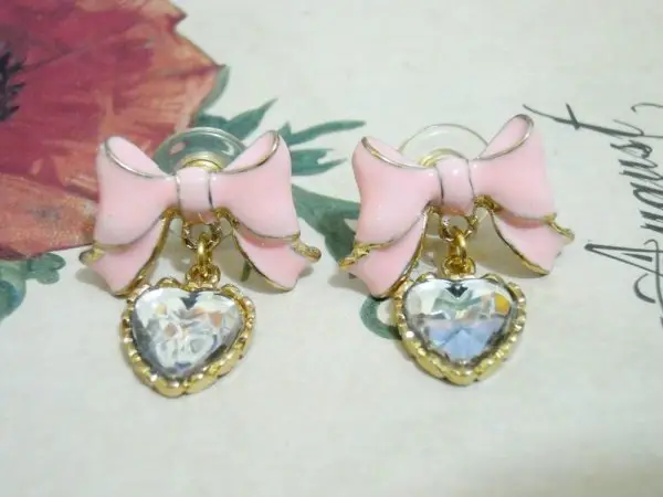 Pink Butterfly Bow Heart Charm Dangling Earrings