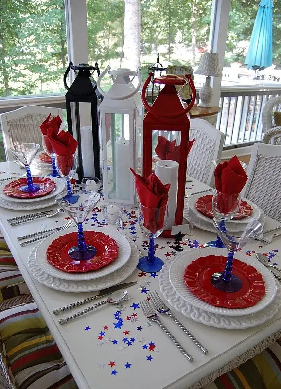Patriotic Table with Lanterns and Confetti