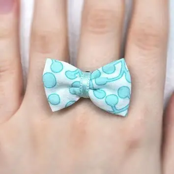 Mint Bow Ring, Adjustable Ring, Cotton Fabric