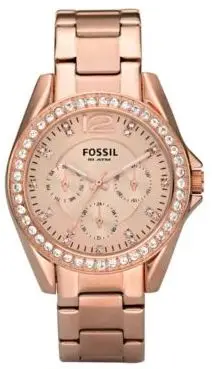 Fossil Watch, Women's Riley Rose Gold Plated Stainless Steel Bracelet 36mm ES2811