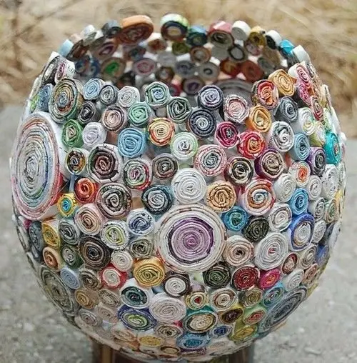 Rolled up Magazine Pages Glued Together for a Bowl