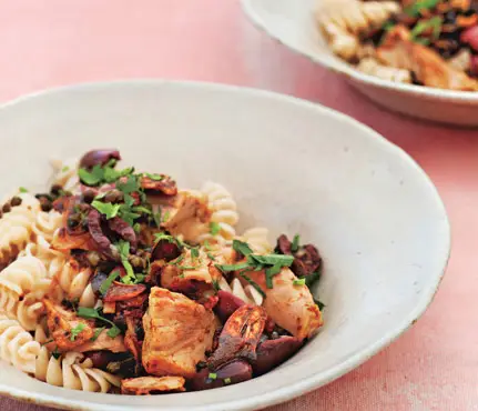 Brown Rice Pasta with Tuna, Olives & Fried Capers