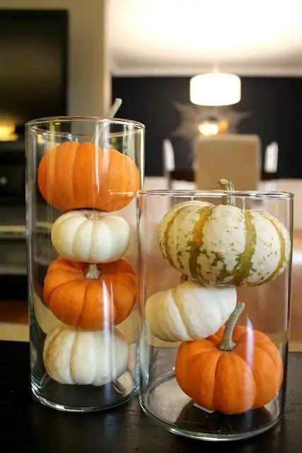 Simple Decoration with Glass Vases and Pumpkins