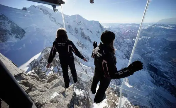 Stepping into the Void at Aiguille Du Midi Skywalk, Chamonix, France
