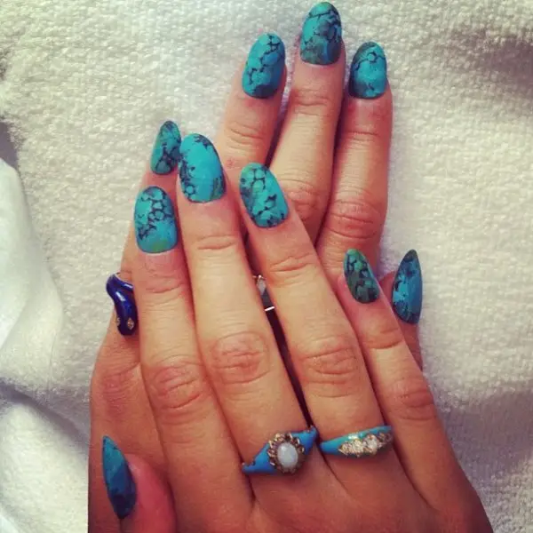 turquoise, nail, finger, acrylic paint, cosmetics,