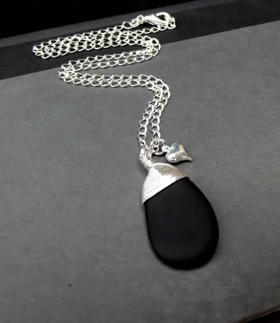 Midnight Black Sea Glass Necklace