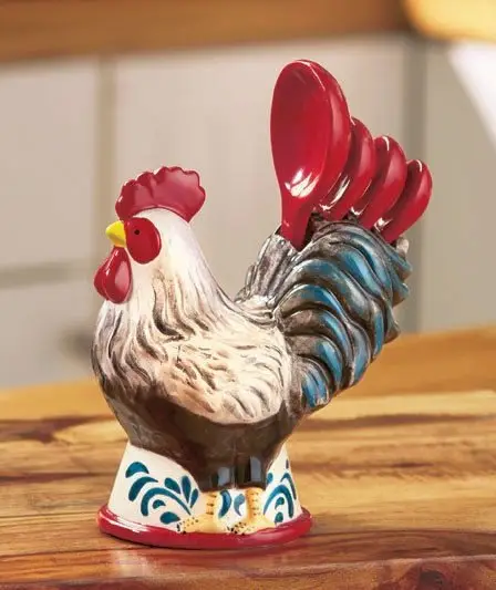 Vintage Ceramic Floral Chicken Hen Measuring Spoon Holder With Ring Holder