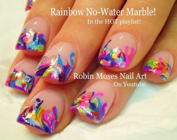 Neon Rainbow Marble Nails
