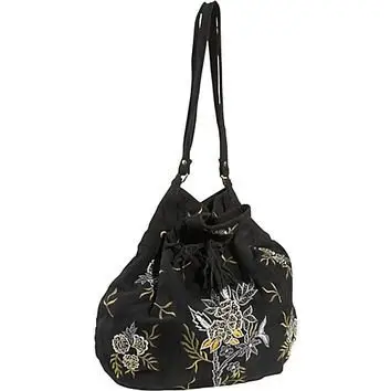 Moyna Handbags Embroidered Suede Bag Black