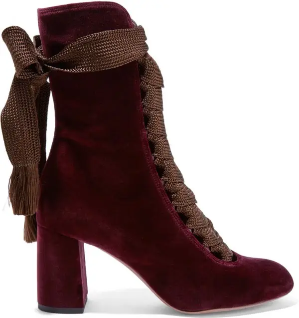 Chloé Lace-up Velvet Ankle Boots