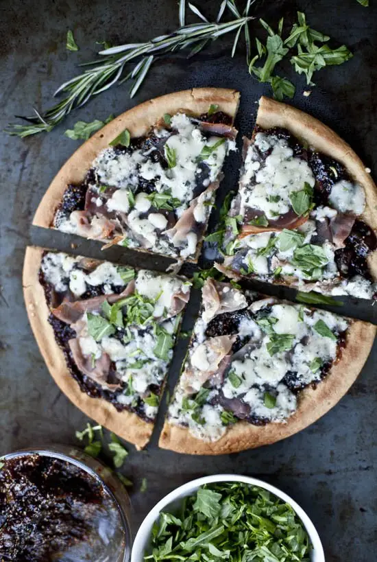 Quinoa Pizza with Prosciutto, Gorgonzola, and Balsamic Fig Jam