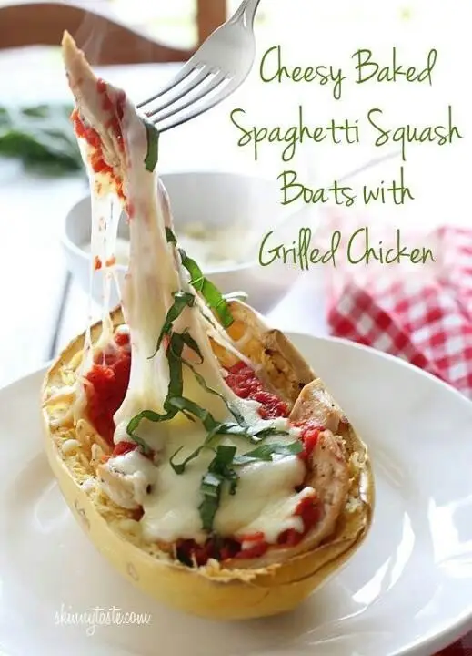 Cheesy Baked Spaghetti Squash with Grilled Chicken