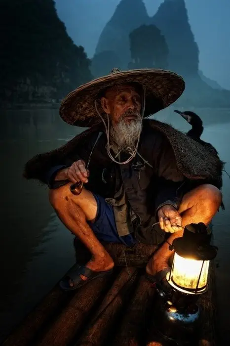Chinese Fisherman and Waterbird