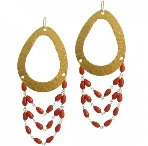 Devon Leigh Red Coral Chandelier Earrings