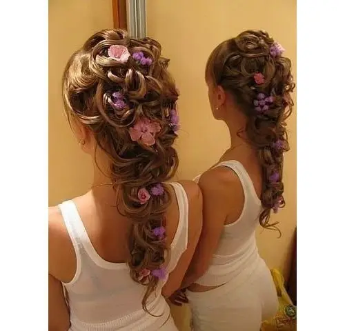 hair, hairstyle, purple, hair accessory, chignon,