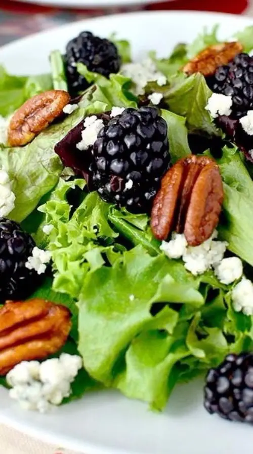 Black & Blue Spring Salad with Honey-Roasted Pecans and Berry-Balsamic Vinaigrette
