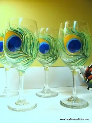 Hand Painted Peacock Feather Wine Glasses Tutorial, DIY Painted Wine Glasses