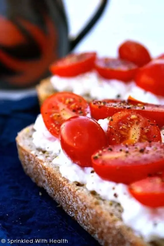 Toast with Cottage Cheese, Cherry Tomatoes, and Salt and Pepper