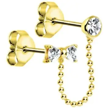 Silver and Gold Plated Clear CZ Bow Ear to Cartilage Stud Earring