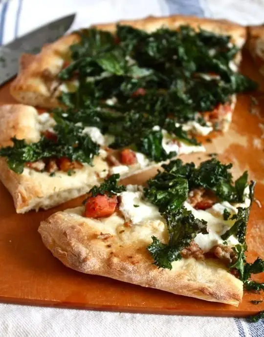 Sausage Pizza Topped with Crispy Kale