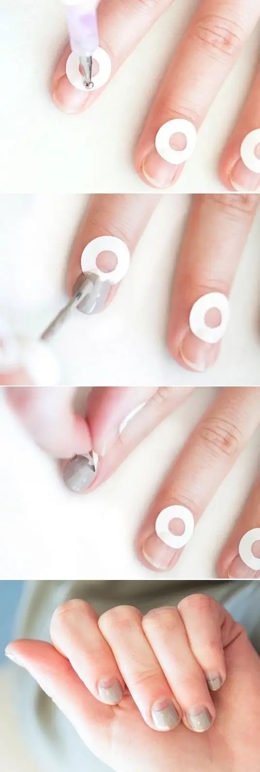 Use Paper Hole Reinforcement Stickers as a Guide for Painting a Half-moon Mani