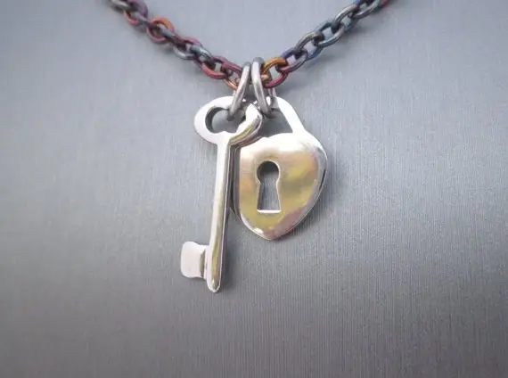 Key to Your Heart Ornate Lock and Key necklace in black stainless