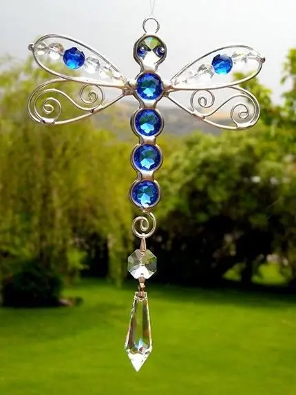 Sapphire Stained Glass Dragonfly Suncatcher