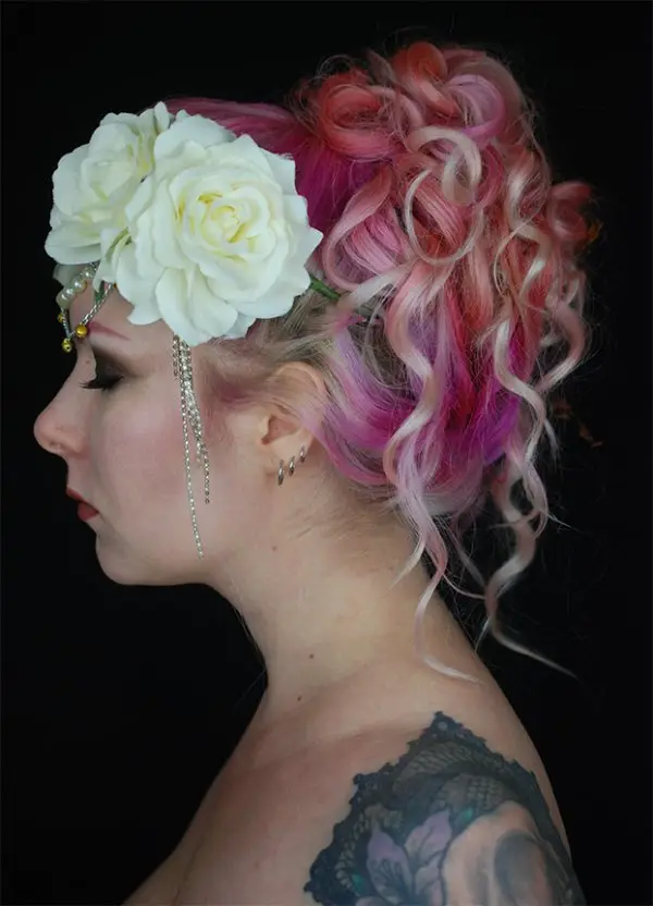 hair, flower, pink, human hair color, hair accessory,