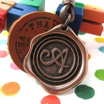 Antique Wax Seal Ink Stamp Leather Pendant Necklace