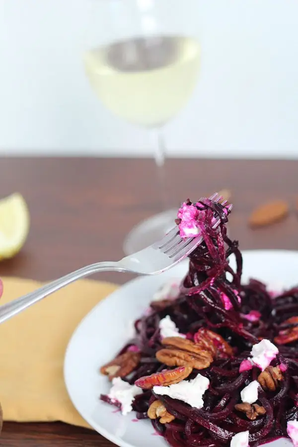 Fancy Beet Noodles with Goat Cheese and Pecans