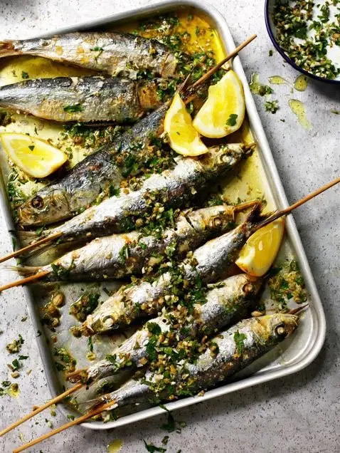 fish, seafood, dish, kipper, sardine,