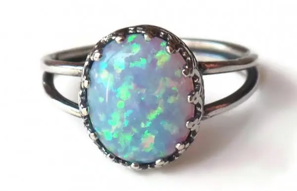 Sterling Silver Blue Fire Opal Crown Set Ring