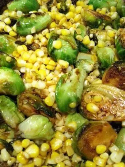 Pan-seared Brussels Sprouts & Corn