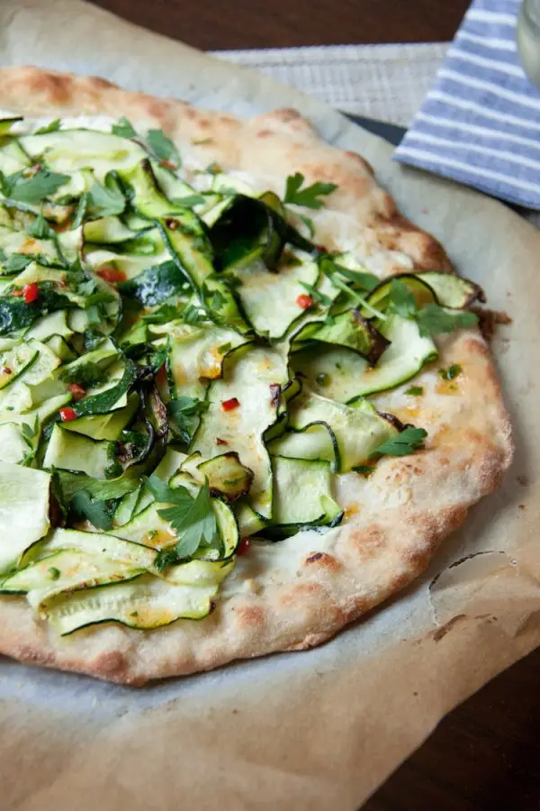 Courgette Pizza with Ricotta and Paprika Oil