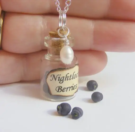 The Hunger Games Inspired Nightlock Berries and Pearl Bottle Necklace