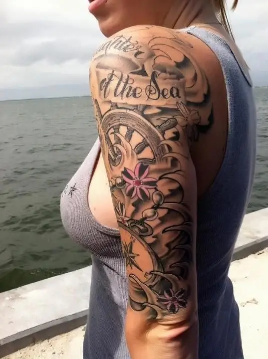 black and white ocean tattoo sleeve