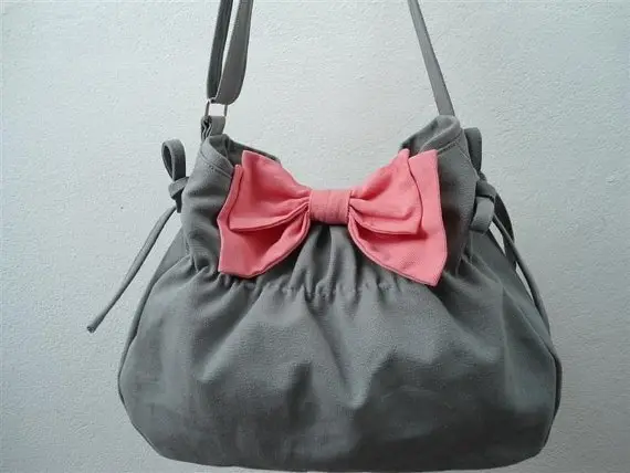 Gray Bag with Pink Bow Purse