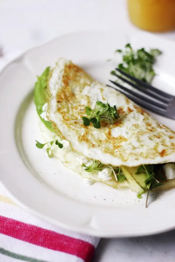 Egg White Omelette with Avocado, Goat Cheese, and Micro Greens