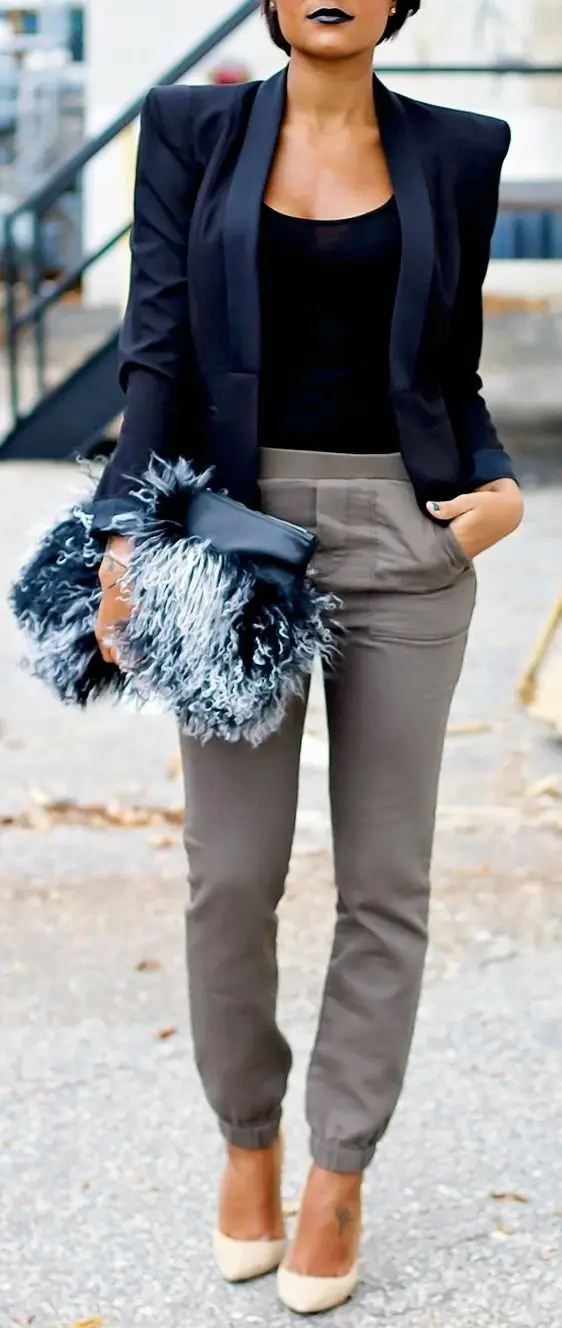 Relaxed Pants, a Structured Blazer and a Whimsical Bag