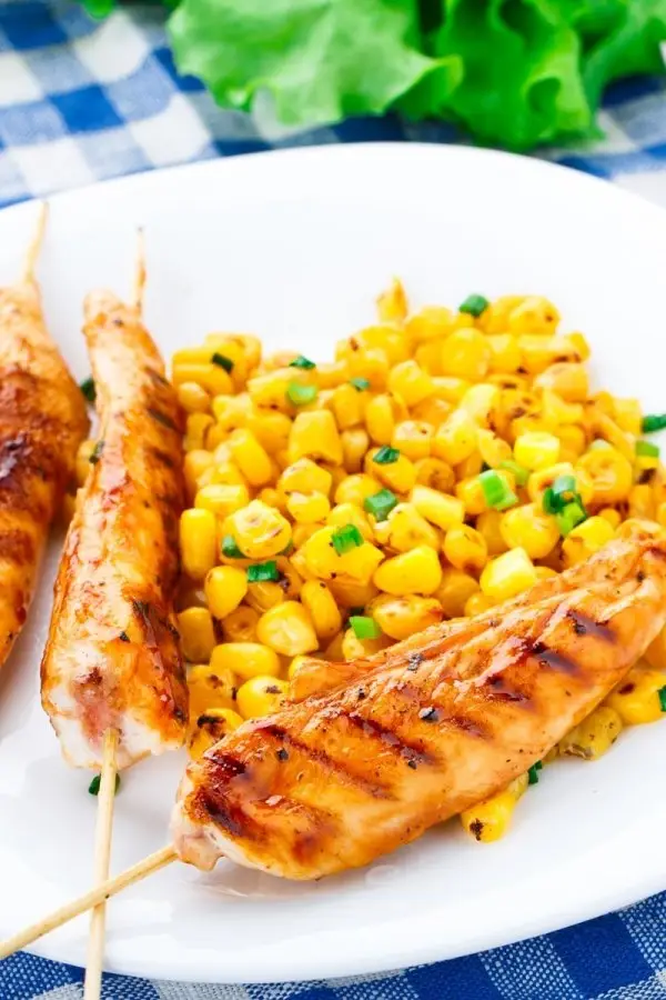 Honey Chicken Skewers with Grilled-Corn Salad Recipe