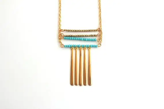 Turquoise & Gold Long Necklace