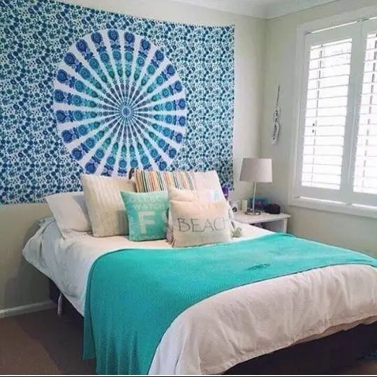 blue, bedroom, wall, room, bed sheet,