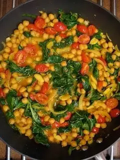 Spicy Chick Pea, Spinach and Tomato Dish