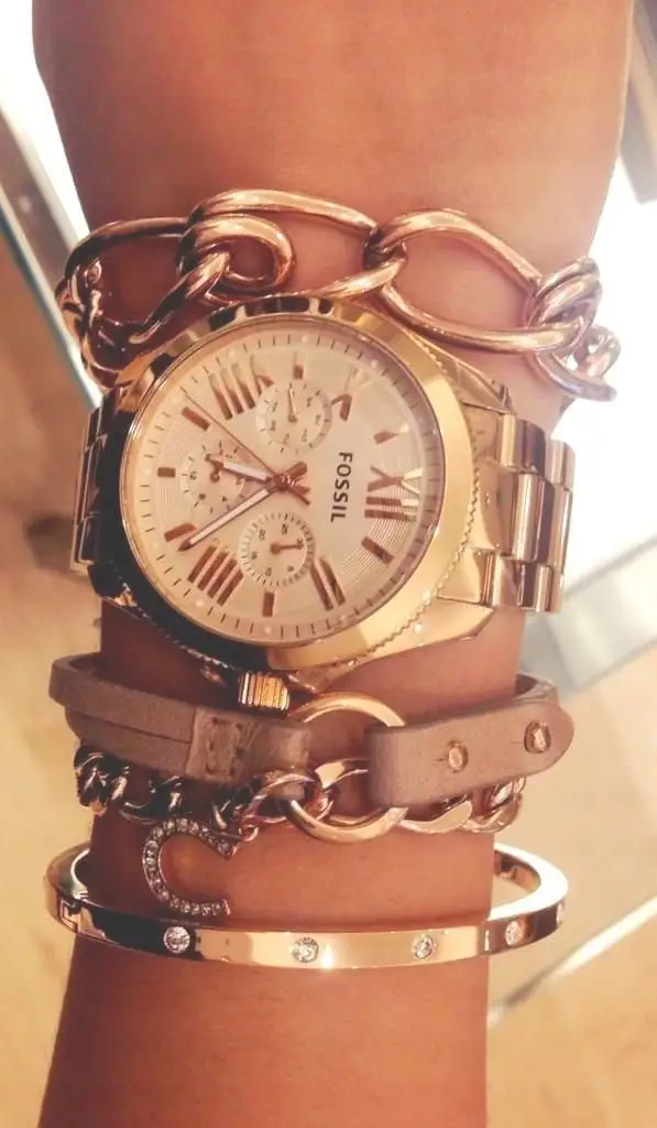 Fossil Watch and Matching Gold Bracelets