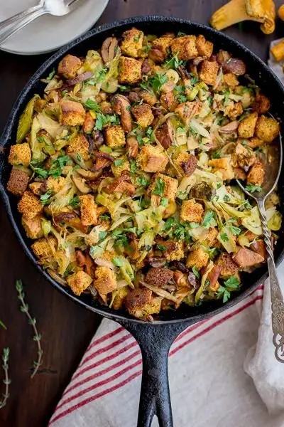 Gluten-Free Cornbread Stuffing with Chestnuts, Leeks, and Chanterelles